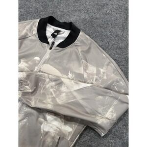 Adidas Track Jacket Mens Small Gray Floral Print Full Zip Lightweight Bomber